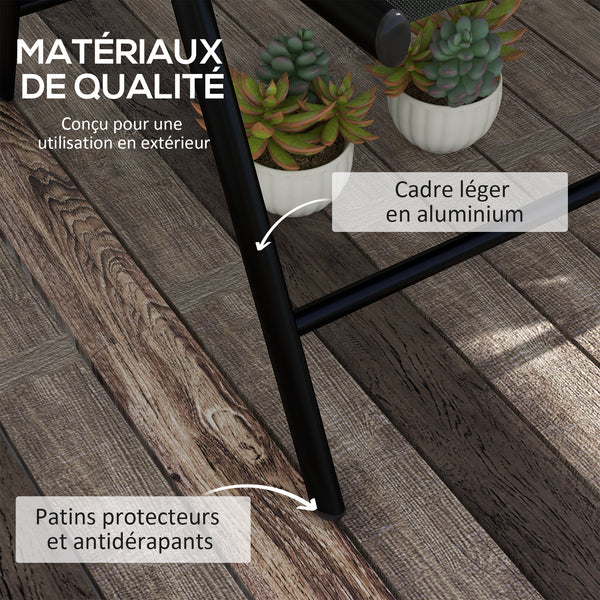 Lot de 2 chaises pliantes Chaises de jardin avec appui-tête, accoudoirs et structure en aluminium Capacité de charge de 130 kg pour la terrasse 54x67x108 cm Noir