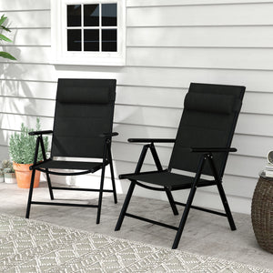 Lot de 2 chaises pliantes Chaises de jardin avec appui-tête, accoudoirs et structure en aluminium Capacité de charge de 130 kg pour la terrasse 54x67x108 cm Noir