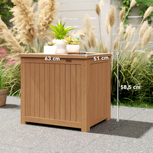 Coffre de Rangement en Bois Massif 130L - Boîte de Jardin avec Doublure Amovible - Banc de Rangement pour Coussins et Outils sur Terrasse Balcon 63x51x58,5cm, Brun