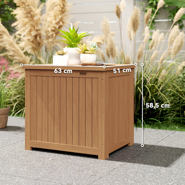Coffre de Rangement en Bois Massif 130L - Boîte de Jardin avec Doublure Amovible - Banc de Rangement pour Coussins et Outils sur Terrasse Balcon 63x51x58,5cm, Brun