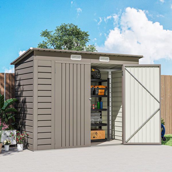 Abri de Jardin en Métal 3 m², Cabane de Jardin 249x121x183cm, Structure en Acier Galvanisé Améliorée, Cabanon Rangement Outils, Gants, Portes Verrouillables, Aérations, Gris Clair