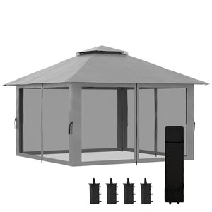 Tonnelle de jardin extérieur barnum de jardin pop-up tente pliant 4 x 4 m double toit protection UV 50+ 4 moustiquaires, 4 sacs de sable, 1 sac de transport tissu Oxford métal gris