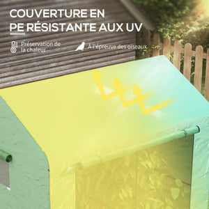 Serre de jardin PE, serre de balcon, bâche renforcée 135 g/m², châssis en acier, porte zippée enroulable, pour légumes plantes fleurs, intérieur et extérieur, 200 x 140 x 200 cm, vert