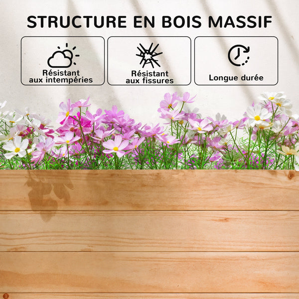 Jardinière Surélevée avec treillis Latéral et Supérieur, bac à fleurs, lit surélevé Trous de Drainage, pour plantes grimpantes, légumes, fleurs, extérieur, bois massif, bois naturel