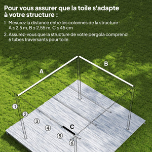 Toile de toit pour pergola tonnelle rétractable de 3 x 3 m - toile uniquement 250 x 255 cm gris foncé