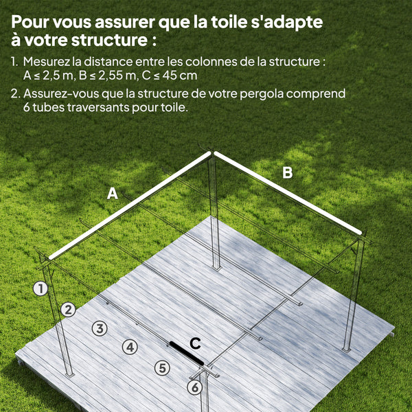 Toile de toit pour pergola tonnelle rétractable de 3 x 3 m - toile uniquement 250 x 255 cm gris foncé