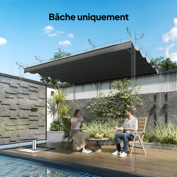 Toile de toit pour pergola tonnelle rétractable de 3 x 3 m - toile uniquement 250 x 255 cm gris foncé