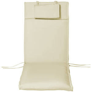 Coussin bain de soleil coussin chaise longue matelas transat déhoussable avec zippé, tétière, cordons d'attache, 198 x 53 x 5 cm, crème