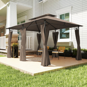Tonnelle de jardin extérieur 3x4m, 6 colonnes en métal - pavillon de jardin avec double toit respirant - barnum 12 oeillets de drainage et abri solaire pour terrasse & événements, kaki