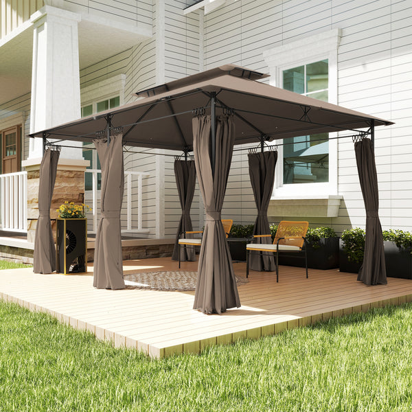 Tonnelle de jardin extérieur 3x4m, 6 colonnes en métal - pavillon de jardin avec double toit respirant - barnum 12 oeillets de drainage et abri solaire pour terrasse & événements, kaki