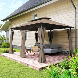 Tonnelle de jardin extérieur 3x4m, 6 colonnes en métal - pavillon de jardin avec double toit respirant - barnum 12 oeillets de drainage et abri solaire pour terrasse & événements, kaki