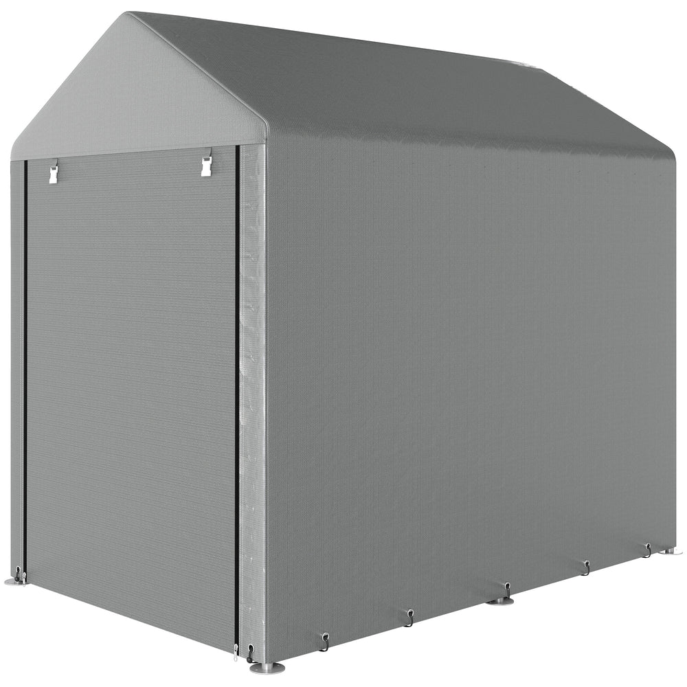 Abri de Jardin avec 2 Compartiments, Tente de Stockage Imperméable, Abri Moto, Porte Enroulable à Fermeture Éclair, Garage pour Vélo, Outils, Moto, Bois, 120x179x165cm, Gris Clair