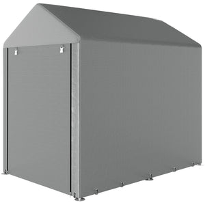 Abri de Jardin avec 2 Compartiments, Tente de Stockage Imperméable, Abri Moto, Porte Enroulable à Fermeture Éclair, Garage pour Vélo, Outils, Moto, Bois, 120x179x165cm, Gris Clair