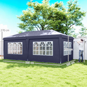 Tonnelle de jardin pliante 6 x 3 m tonnelle de jardin extérieure barnum pliant pop-up imperméabilisé 4 parois latérales amovibles 4 fenêtres + sac de transport bleu