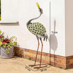 Statues de Jardin, Sculpture de Héron en Métal, Statues d'oiseaux 71 cm, pour Cour, Étang, Terrasse, Vert
