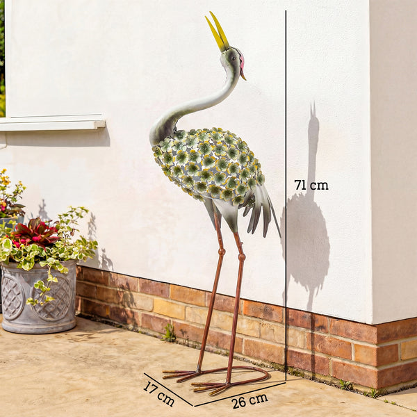 Statues de Jardin, Sculpture de Héron en Métal, Statues d'oiseaux 71 cm, pour Cour, Étang, Terrasse, Vert