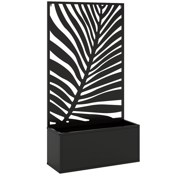 Jardinière avec treillis, bac à fleurs, lit surélevé avec brise-vue, pour plantes grimpantes, légumes, fleurs, métal, pour cour, jardin, balcon, 61 x 23 x 113 cm, noir