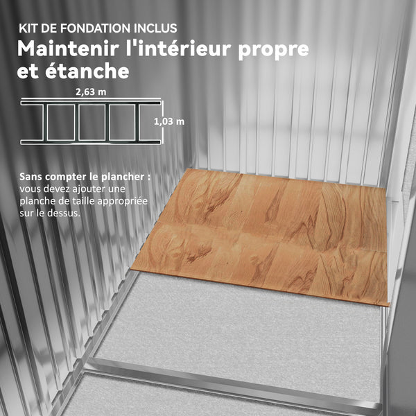 Abri de jardin en métal 5,4 m² cabane de jardin 277 x 195 x 192 cm cabanon rangement outils avec fondation, porte coulissante verrouillables et 4 aérations - gris foncé