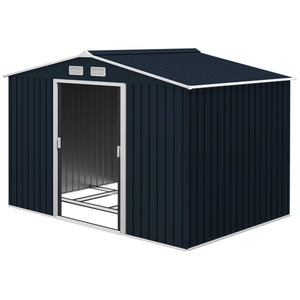 Abri de jardin en métal 5,4 m² cabane de jardin 277 x 195 x 192 cm cabanon rangement outils avec fondation, porte coulissante verrouillables et 4 aérations - gris foncé