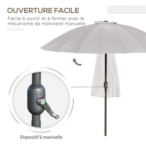 Parasol droit parasol de jardin inclinable rond avec 18 baleines manivelle mât en métal fibre de verre Ø 2,5 m polyester haute densité gris