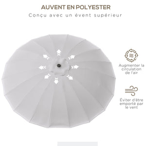 Parasol droit parasol de jardin inclinable rond avec 18 baleines manivelle mât en métal fibre de verre Ø 2,5 m polyester haute densité gris