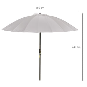 Parasol droit parasol de jardin inclinable rond avec 18 baleines manivelle mât en métal fibre de verre Ø 2,5 m polyester haute densité gris