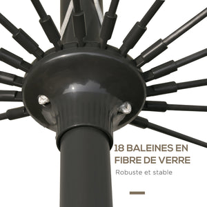 Parasol droit parasol de jardin inclinable rond avec 18 baleines manivelle mât en métal fibre de verre Ø 2,5 m polyester haute densité gris