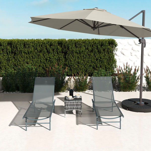 Lot de 2 bain de soleil, chaise longue pliante en textilène, transat jardin extérieur inclinable de plage, relax, camping, piscine, terrasse, 54 x 164 x 84 cm, gris clair
