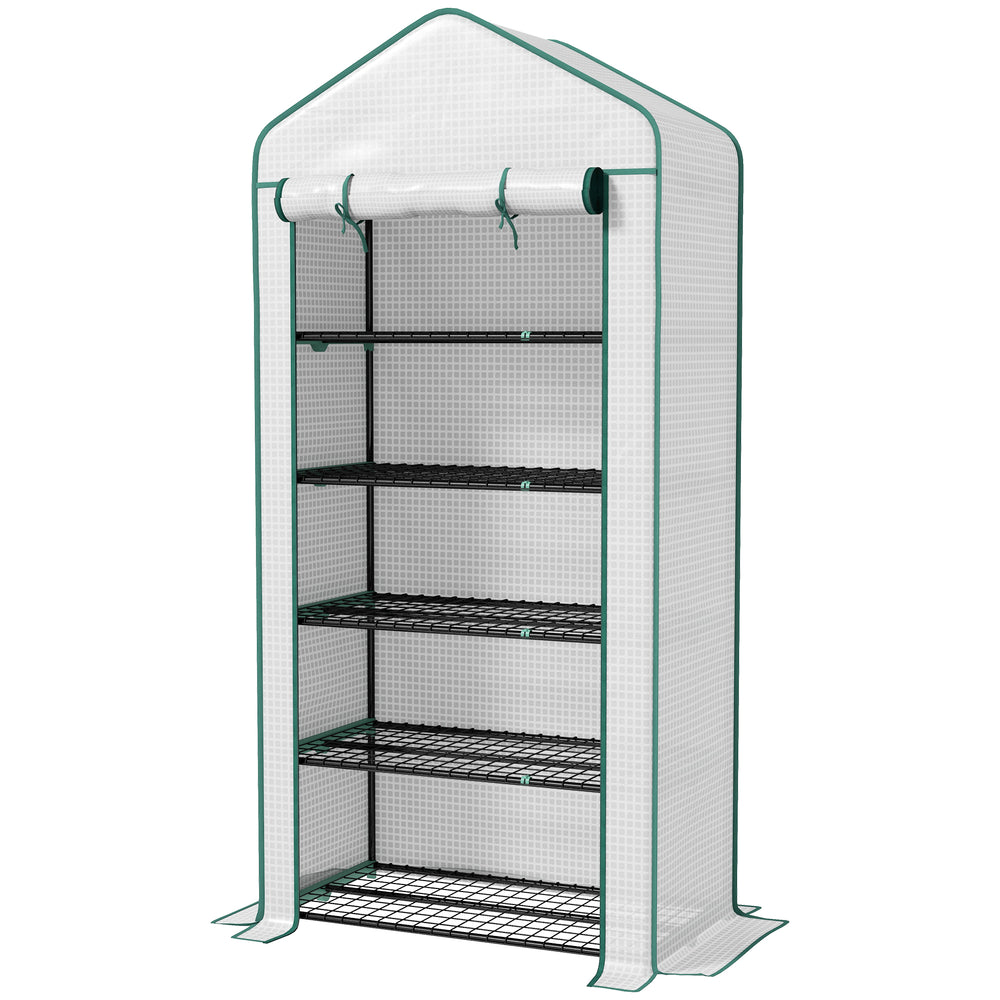 Serre de jardin avec étagères 5 niveaux, serre de balcon, bâche renforcée, châssis en acier, porte zippée enroulable, pour légumes plantes fleurs, 90x49x193cm, blanc