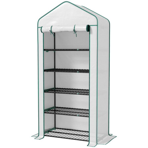 Serre de jardin avec étagères 5 niveaux, serre de balcon, bâche renforcée, châssis en acier, porte zippée enroulable, pour légumes plantes fleurs, 90x49x193cm, blanc