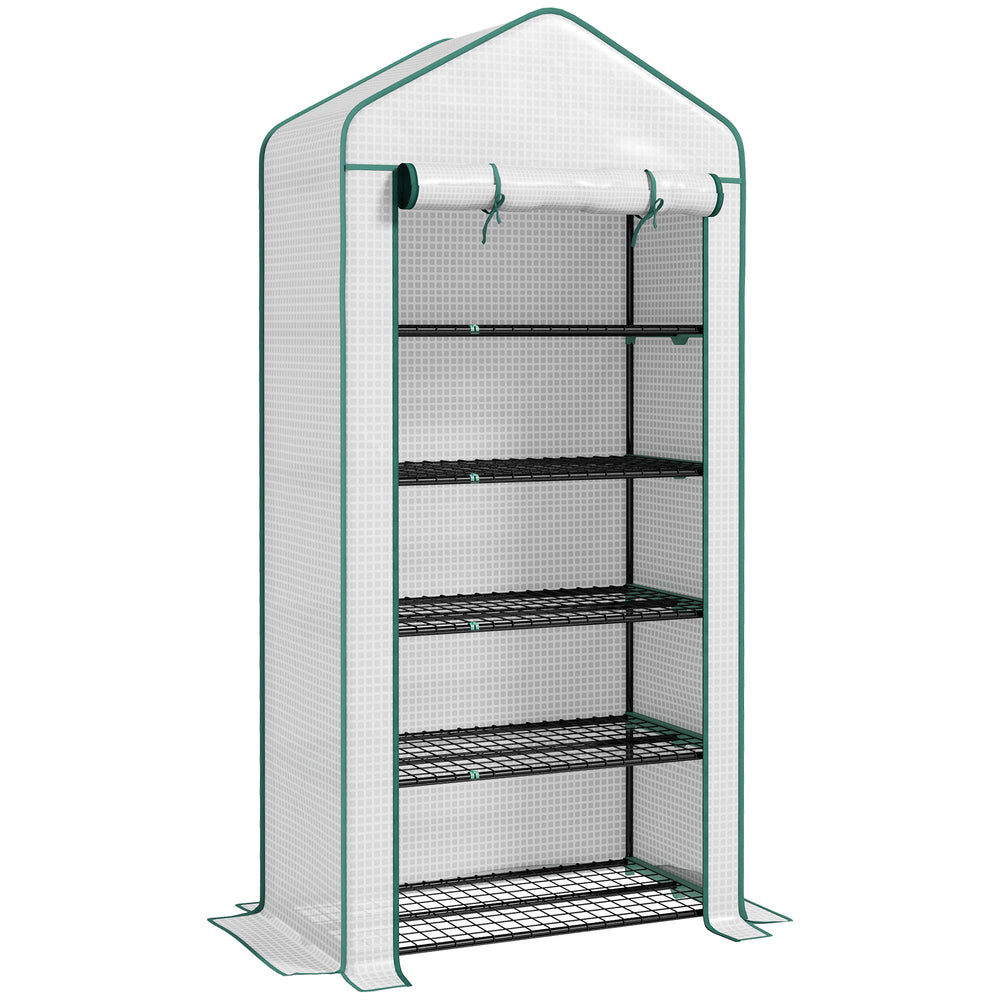 Serre de jardin avec étagères 5 niveaux, serre de balcon, bâche renforcée, châssis en acier, porte zippée enroulable, pour légumes plantes fleurs, 90x49x193cm, blanc