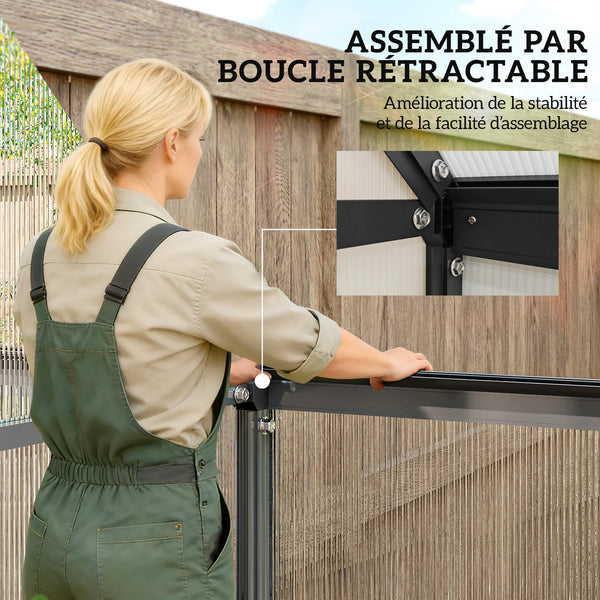 Serre de jardin en aluminium polycarbonate 3 ㎡ 178x168cm, serre avec fenêtre réglable porte battante, abri extérieur résistant aux intempéries pour plante fleur potager semis, transparent