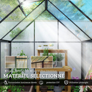 Serre de jardin en aluminium polycarbonate 3 ㎡ 178x168cm, serre avec fenêtre réglable porte battante, abri extérieur résistant aux intempéries pour plante fleur potager semis, transparent