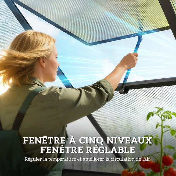 Serre de jardin en aluminium polycarbonate 3 ㎡ 178x168cm, serre avec fenêtre réglable porte battante, abri extérieur résistant aux intempéries pour plante fleur potager semis, transparent