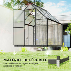Serre de jardin en aluminium polycarbonate 3 ㎡ 178x168cm, serre avec fenêtre réglable porte battante, abri extérieur résistant aux intempéries pour plante fleur potager semis, transparent