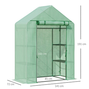 Serre de Jardin avec Étagères 3 Niveaux, Petite Serre de Balcon en Bâche PE 140 g/㎡ Renforcée et Châssis Acier, pour Légumes et Fleurs, Intérieur et Extérieur, 141 x 72 x 191 cm, Vert