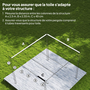 Toile de toit pour pergola tonnelle rétractable de 3 x 3 m - toile uniquement 250 x 255 cm crème