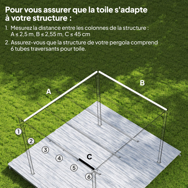 Toile de toit pour pergola tonnelle rétractable de 3 x 3 m - toile uniquement 250 x 255 cm crème