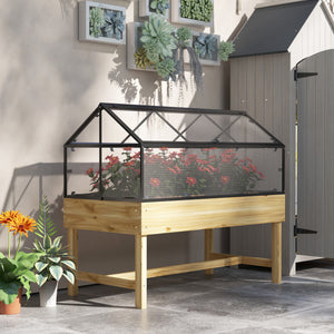 Mini Serre sur Pieds - jardinière surélevée - dim.  120L x 60l x 103H cm - double toit ouvrable Panneaux de Polycarbonate, acier, Bois Sapin traité