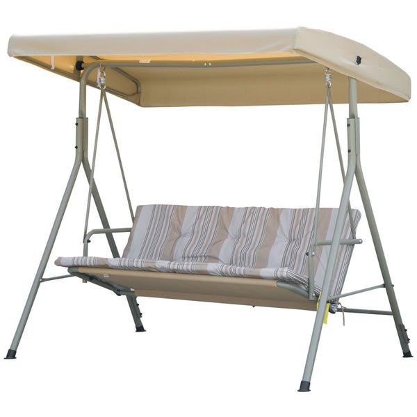 Balancelle de Jardin 3 Places Grand Confort Toit Inclinaison réglable épais Coussins Amovibles Polyester Acier époxy marron clair
