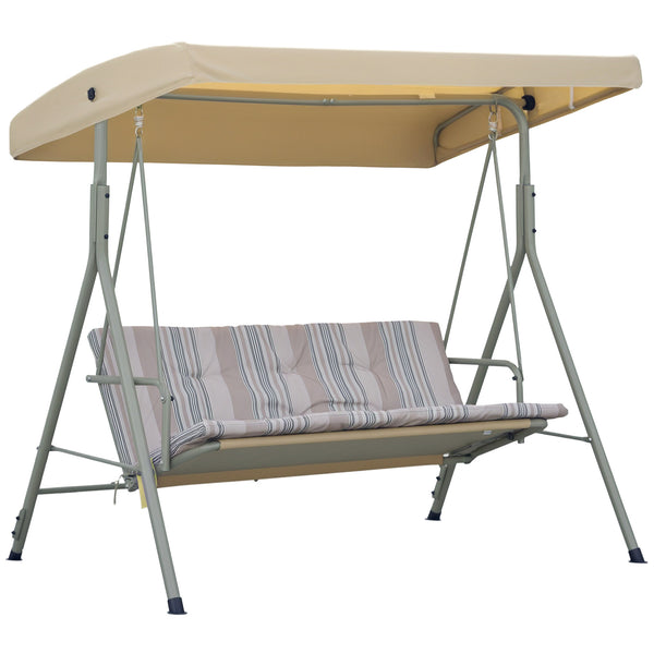 Balancelle de Jardin 3 Places Grand Confort Toit Inclinaison réglable épais Coussins Amovibles Polyester Acier époxy marron clair