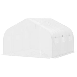 Serre Tunnel de Jardin 13,31 m² dim. 4,5L x 3l x 2H m Porte + 6 fenêtres enroulables Acier galvanisé bâche PE Haute densité Blanc