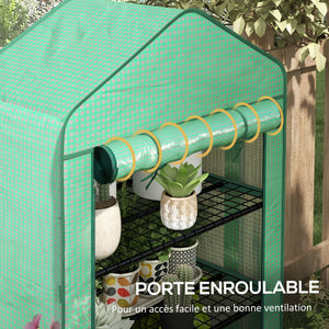 Serre de jardin PE avec étagères 4 niveaux, serre de balcon, bâche renforcée 135 g/m², châssis en acier, porte zippée enroulable, pour légumes plantes fleurs, 90 x 49 x 160 cm, vert