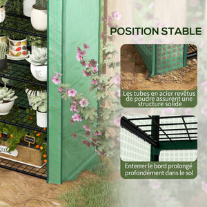 Serre de jardin PE avec étagères 4 niveaux, serre de balcon, bâche renforcée 135 g/m², châssis en acier, porte zippée enroulable, pour légumes plantes fleurs, 90 x 49 x 160 cm, vert