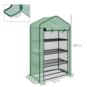 Serre de jardin PE avec étagères 4 niveaux, serre de balcon, bâche renforcée 135 g/m², châssis en acier, porte zippée enroulable, pour légumes plantes fleurs, 90 x 49 x 160 cm, vert