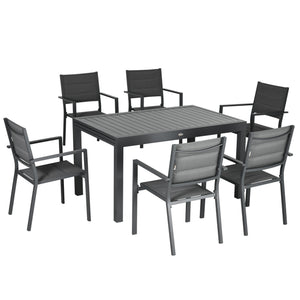 Salon de jardin exterieur 8 personnes table de jardin extensible 135-270 cm pour 6-8 personnes en aluminium et textilène - 8 chaises empilables - gris