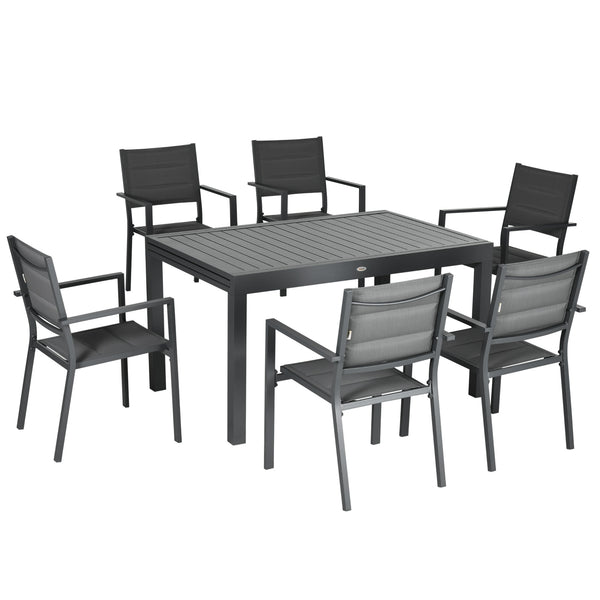 Salon de jardin exterieur 8 personnes table de jardin extensible 135-270 cm pour 6-8 personnes en aluminium et textilène - 8 chaises empilables - gris