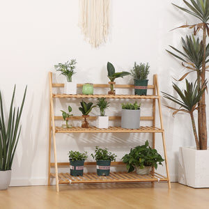 Étagère à plantes en bambou, étagère à fleurs, support de pots de fleur pliable, porte plantes, 3 étagères, 100 x 39 x 97 cm pour Intérieur Balcon Jardin Terrasse