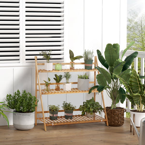 Étagère à plantes en bambou, étagère à fleurs, support de pots de fleur pliable, porte plantes, 3 étagères, 100 x 39 x 97 cm pour Intérieur Balcon Jardin Terrasse