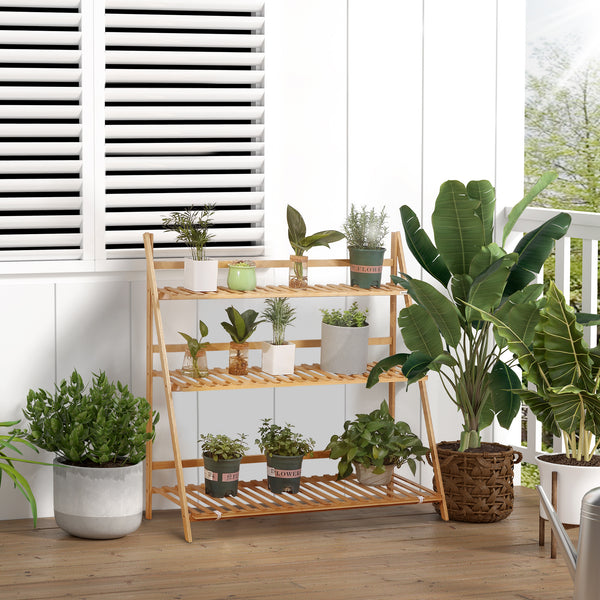 Étagère à plantes en bambou, étagère à fleurs, support de pots de fleur pliable, porte plantes, 3 étagères, 100 x 39 x 97 cm pour Intérieur Balcon Jardin Terrasse